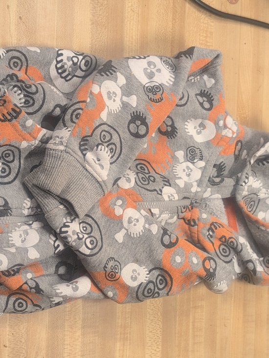 Other - Kids Skull Print Zip Hoodie in Gray and Orange